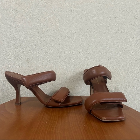 GIABORGHINI Perni Two-Band Puffy Slide High-Heel Sandals Brown Leather Size 38.5 - Picture 2 of 12